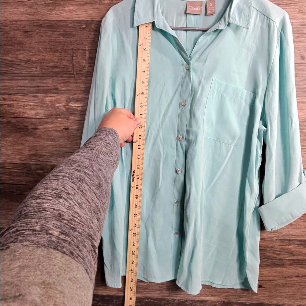 Chico's Aqua Button-Down Shirt - Picture 3 of 7